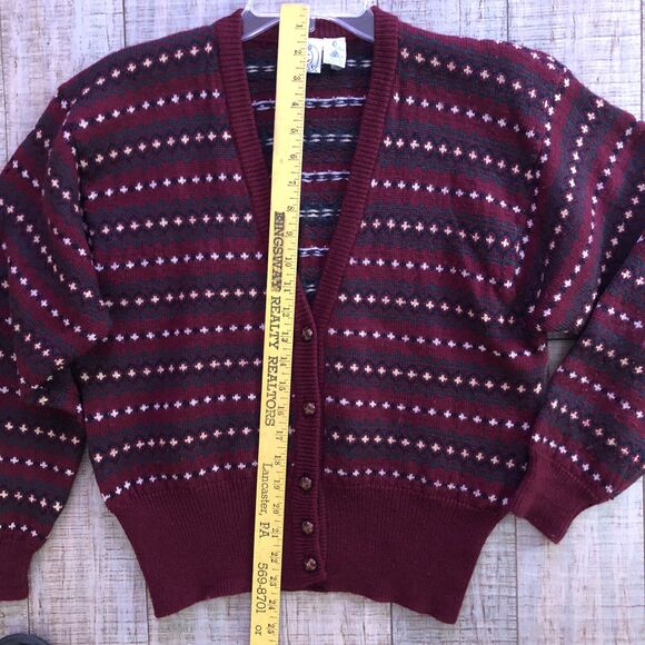 JG Hook 100% Wool Cardigan Sweater Womens Size M VTG 70s Birdseye Burgundy FLAWS - Picture 12 of 16